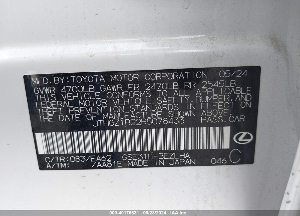 2024 LEXUS IS 350 F-SPORT VIN: JTHGZ1B22R5078433
