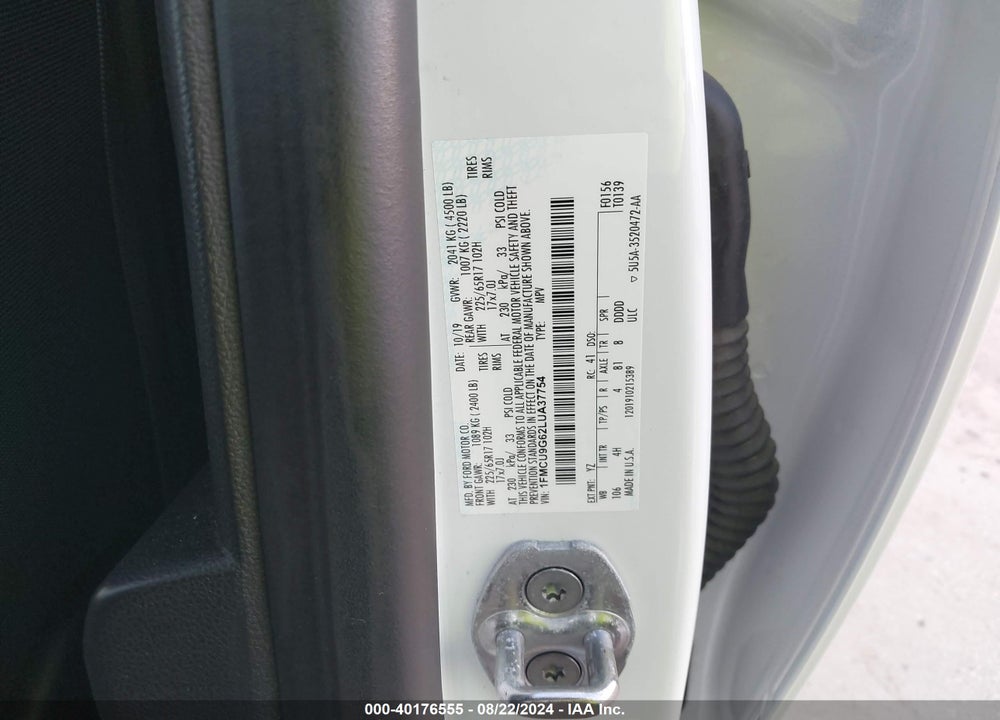 2020 FORD ESCAPE SE VIN: 1FMCU9G62LUA37754