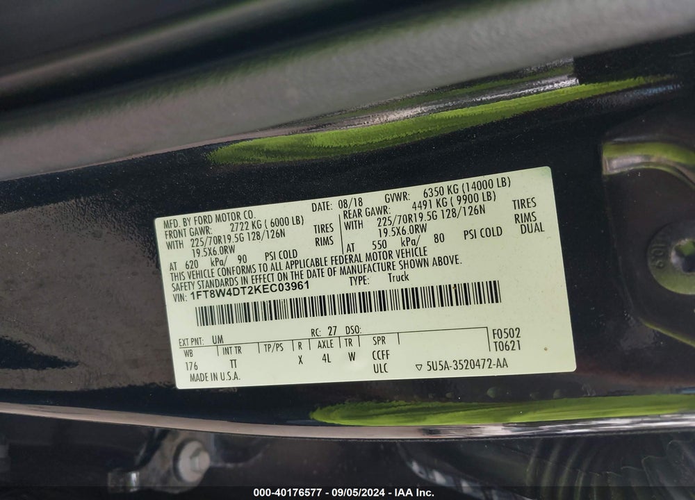 2019 FORD F-450 LIMITED VIN: 1FT8W4DT2KEC03961