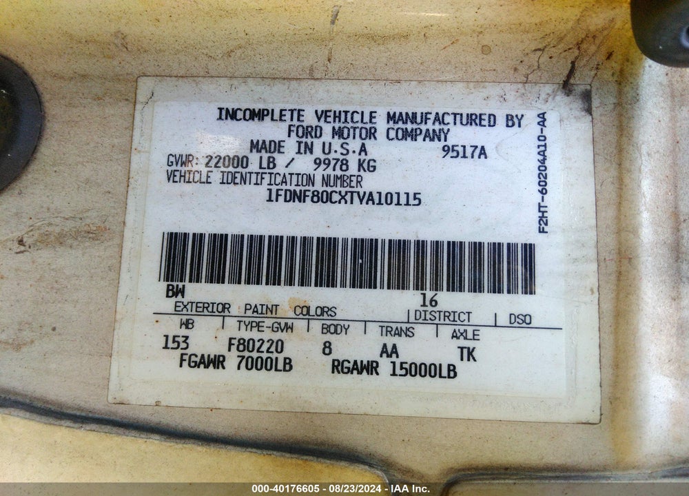1996 FORD F800 VIN: 1FDNF80CXTVA10115