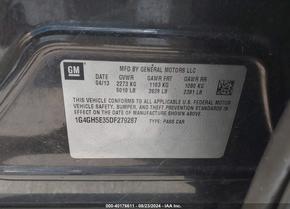2013 BUICK LACROSSE PREMIUM 2 GROUP VIN: 1G4GH5E35DF279287