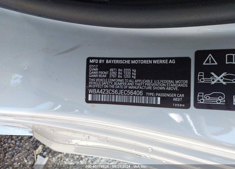 2018 BMW 430I XDRIVE VIN: WBA4Z3C56JEC56406