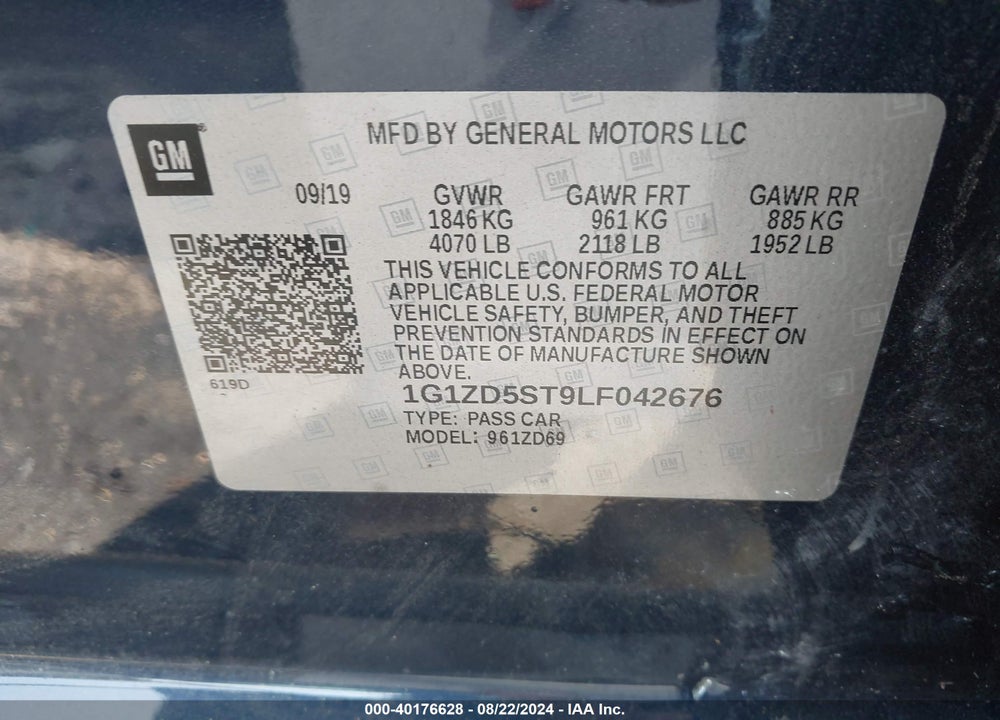 2020 CHEVROLET MALIBU FWD LT VIN: 1G1ZD5ST9LF042676