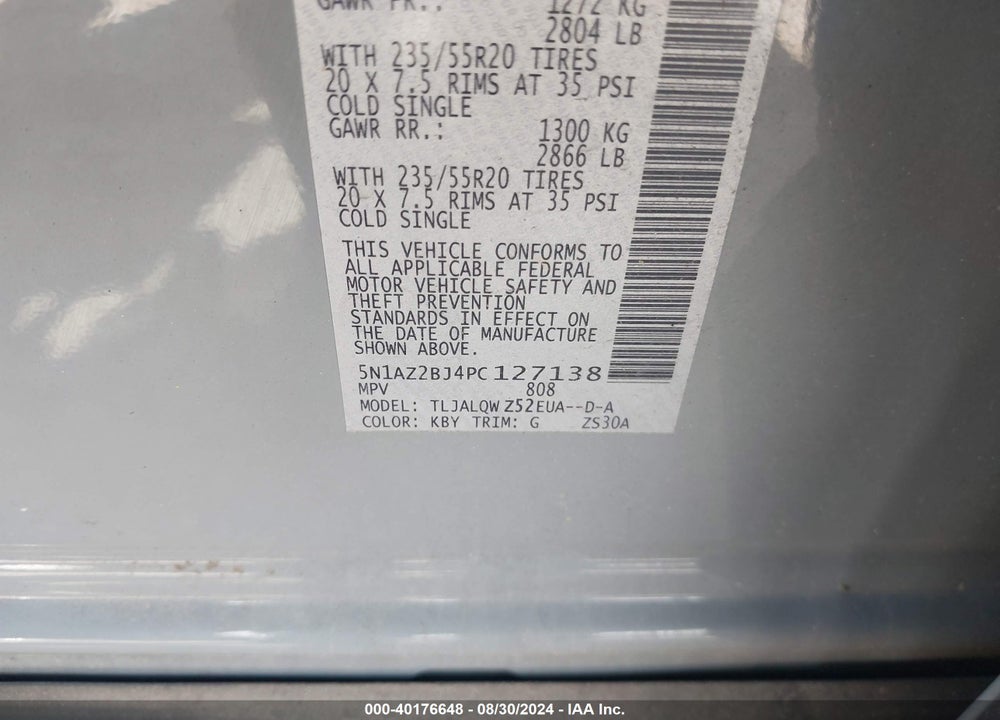 2023 NISSAN MURANO SV FWD VIN: 5N1AZ2BJ4PC127138
