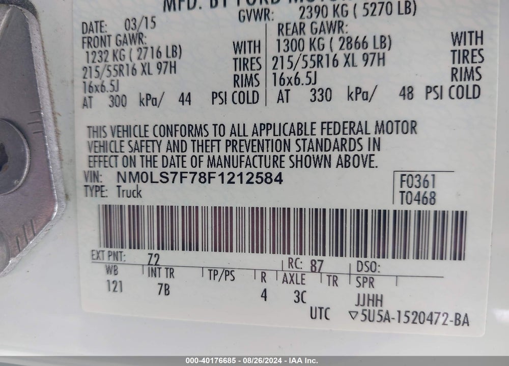 2015 FORD TRANSIT CONNECT XLT VIN: NM0LS7F78F1212584