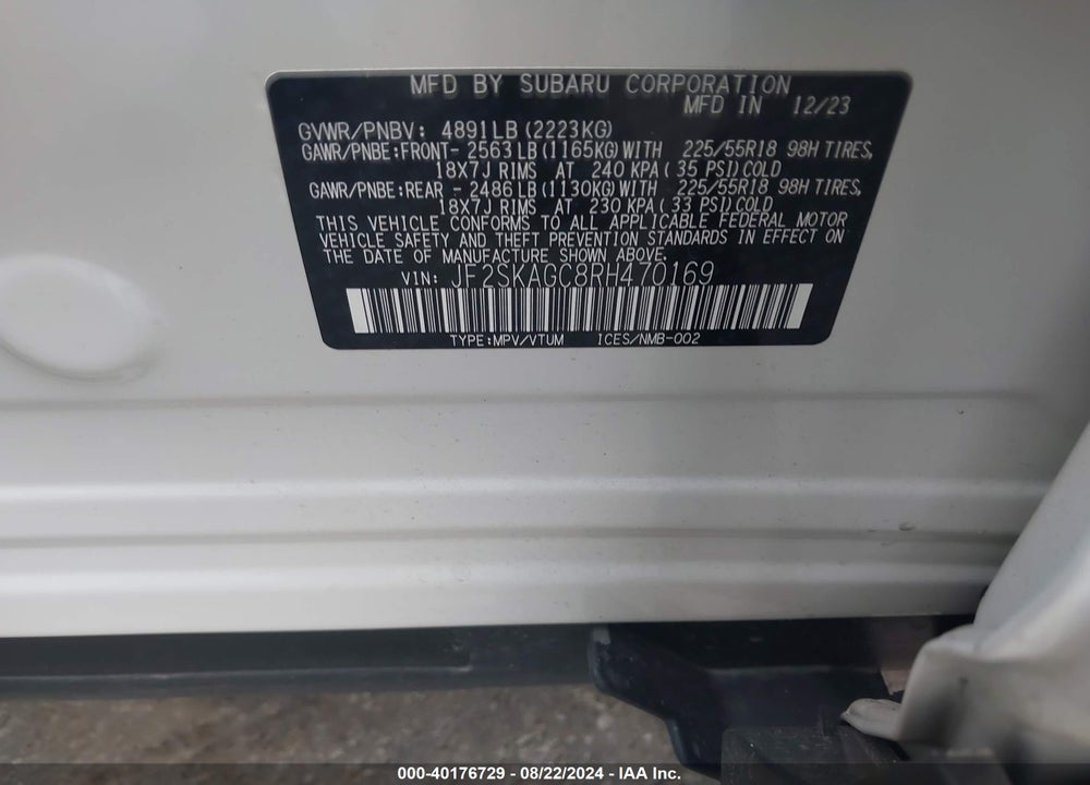 2024 SUBARU FORESTER SPORT VIN: JF2SKAGC8RH470169