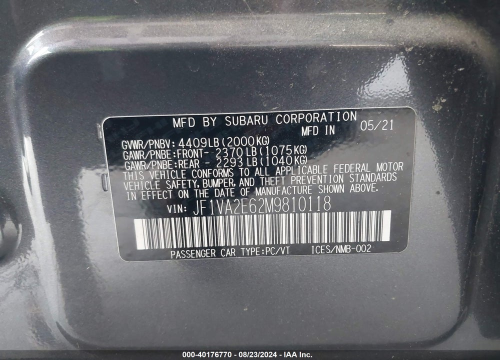 2021 SUBARU WRX STI VIN: JF1VA2E62M9810118