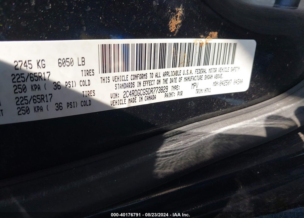 2013 DODGE GRAND CARAVAN SXT VIN: 2C4RDGCG5DR773829
