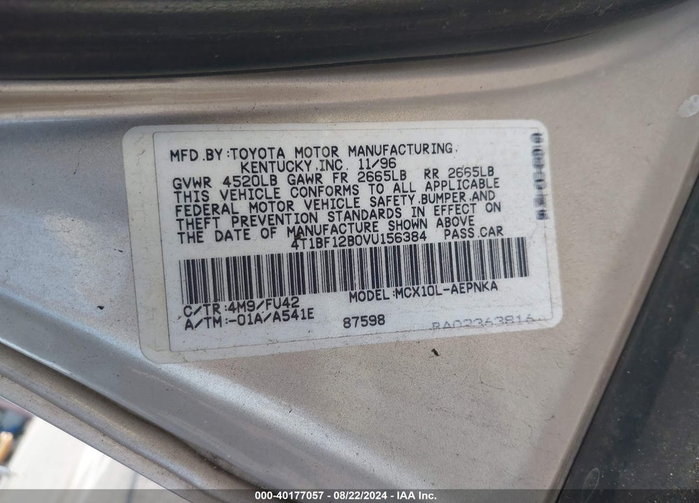1997 TOYOTA AVALON XL VIN: 4T1BF12BOVU156384