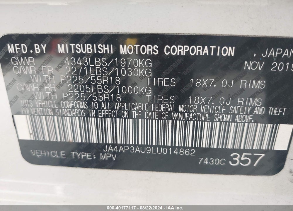 2020 MITSUBISHI OUTLANDER SPORT 2.0 ES VIN: JA4AP3AU9LU014862