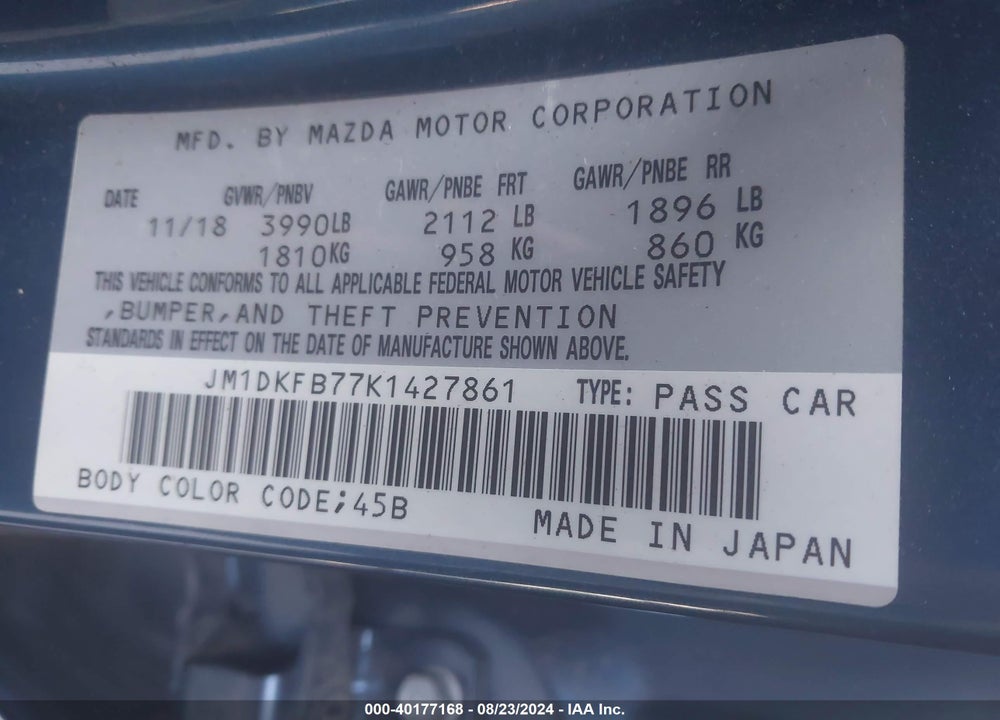 2019 MAZDA CX-3 SPORT VIN: JM1DKFB77K1427861