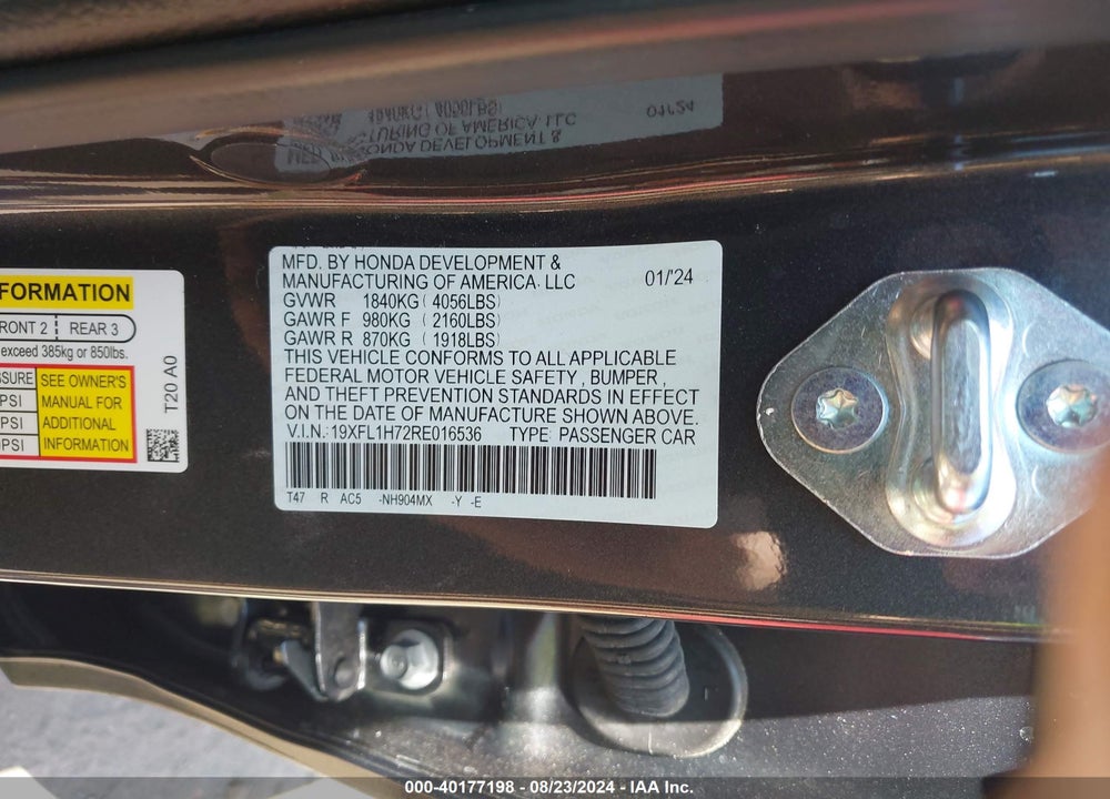 2024 HONDA CIVIC EX-L VIN: 19XFL1H72RE016536