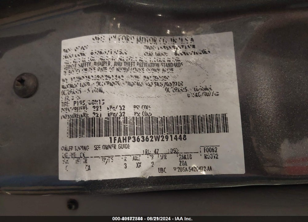 2002 FORD FOCUS SE/ZTW VIN: 1FAHP36362W291448