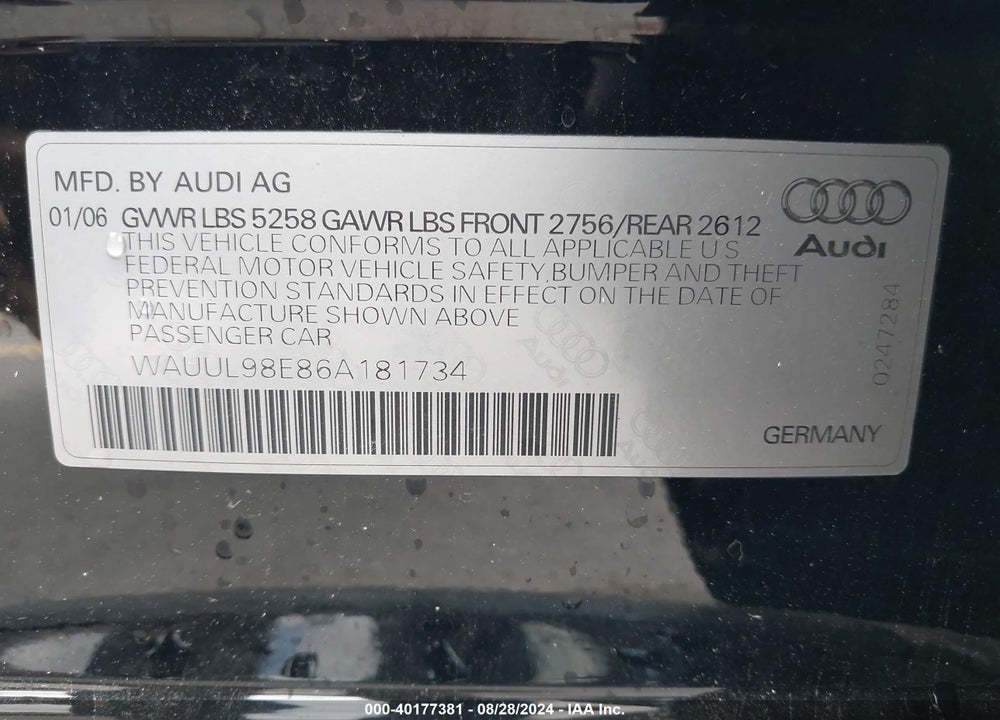 2006 AUDI S4 4.2 AVANT VIN: WAUUL98E86A181734
