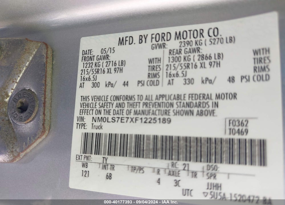 2015 FORD TRANSIT CONNECT XL VIN: NM0LS7E7XF1225189