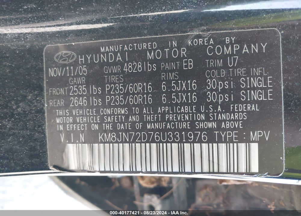 2006 HYUNDAI TUCSON GLS/LIMITED VIN: KM8JN72D76U331976
