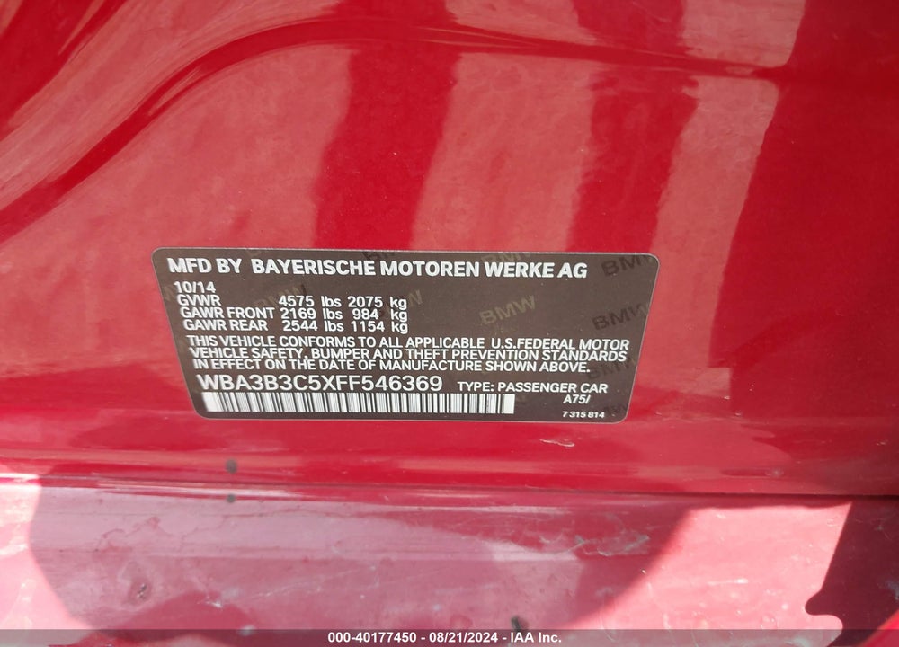 2015 BMW 328I XDRIVE VIN: WBA3B3C5XFF546369