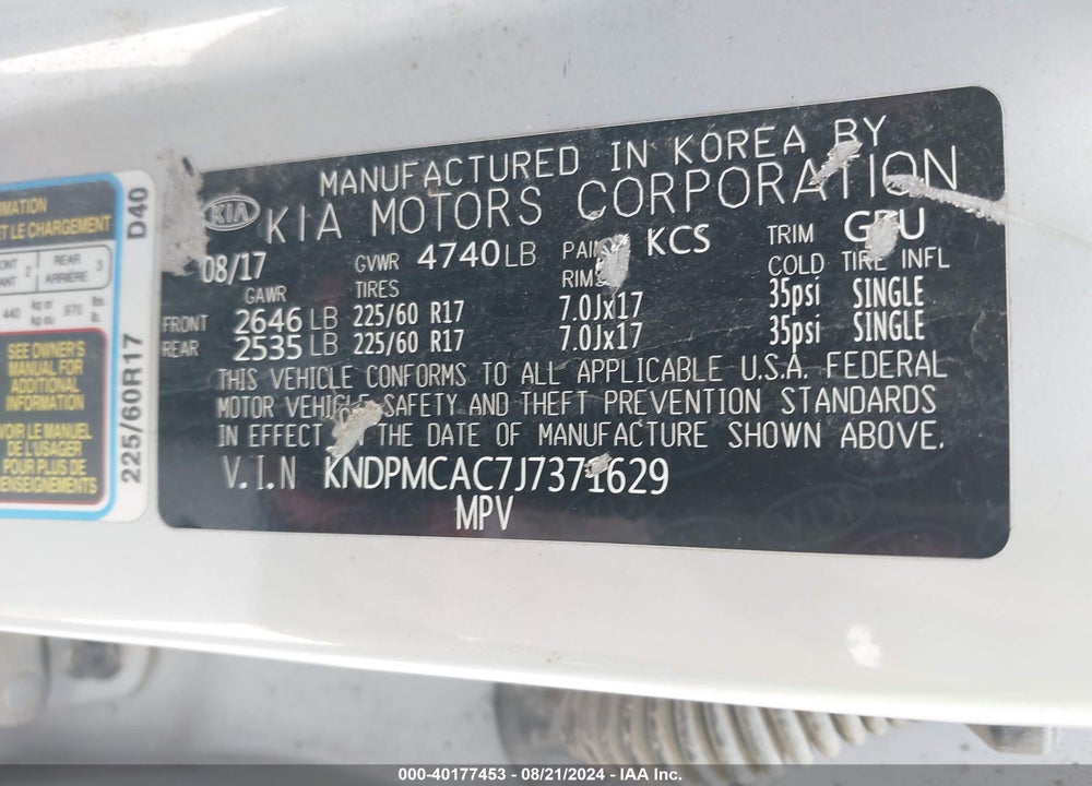 2018 KIA SPORTAGE LX VIN: KNDPMCAC7J7371629