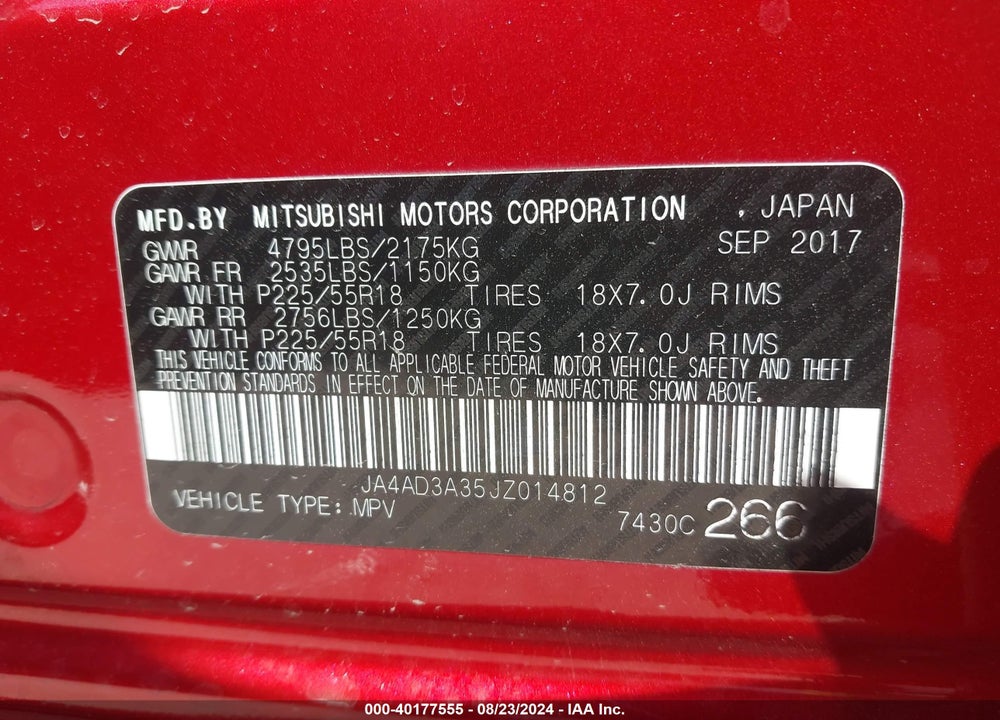 2018 MITSUBISHI OUTLANDER SEL VIN: JA4AD3A35JZ014812