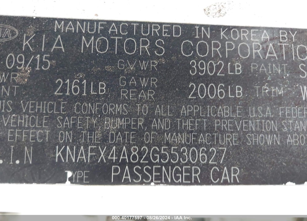 2016 KIA FORTE VIN: KNAFX4A82G5530627