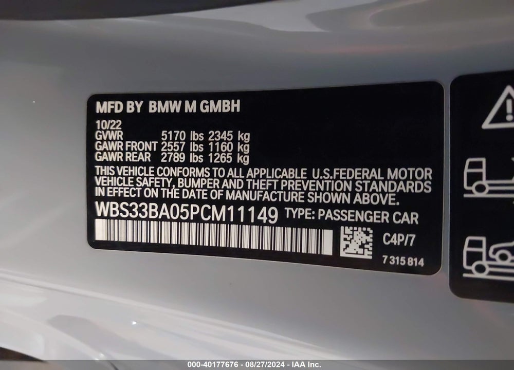 2023 BMW M4 COMPETITION XDRIVE VIN: WBS33BA05PCM11149