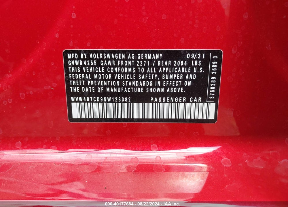 2022 VOLKSWAGEN GOLF GTI 2.0T SE VIN: WVW487CD9NW123382