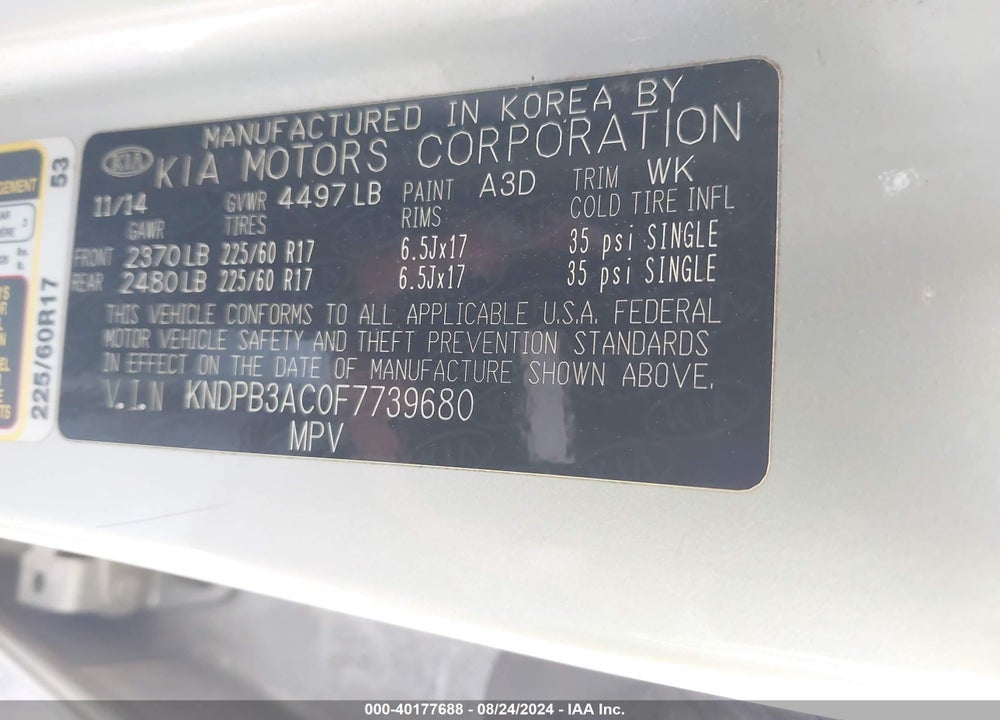 2015 KIA SPORTAGE LX VIN: KNDPB3AC0F7739680