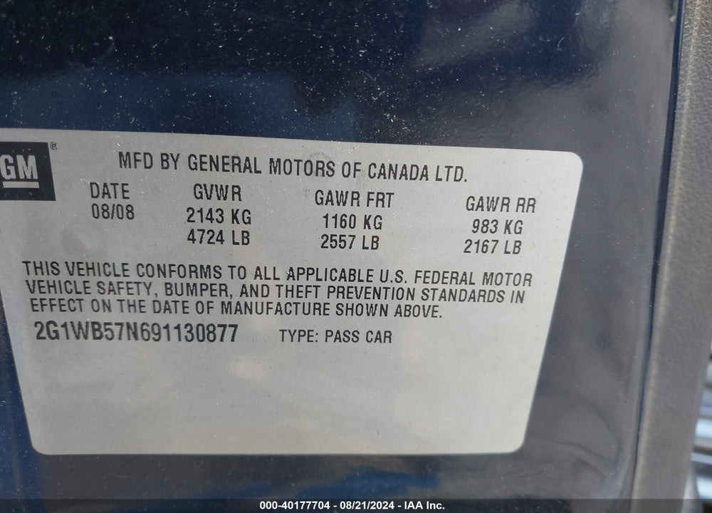 2009 CHEVROLET IMPALA LS VIN: 2G1WB57N691130877