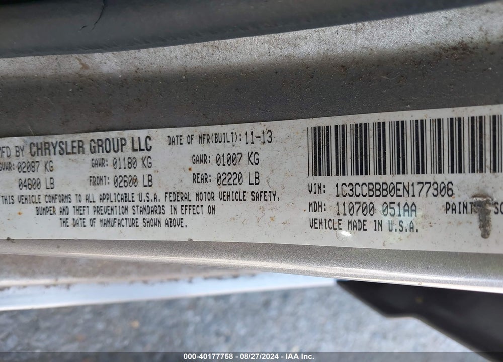 2014 CHRYSLER 200 TOURING VIN: 1C3CCBBB0EN177306