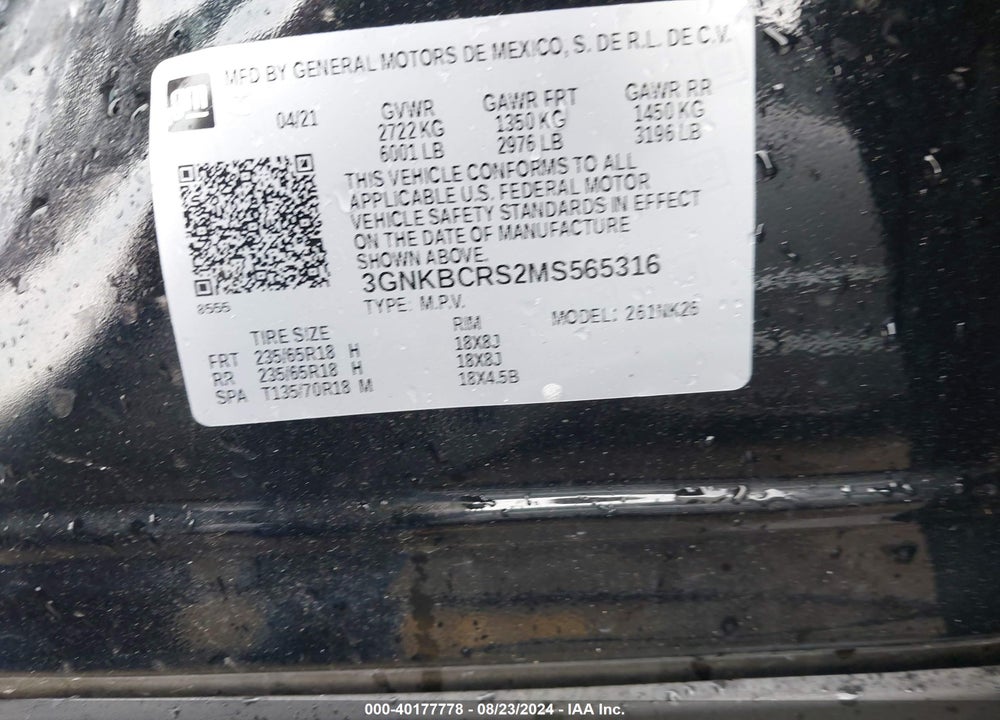 2021 CHEVROLET BLAZER FWD 2LT VIN: 3GNKBCRS2MS565316