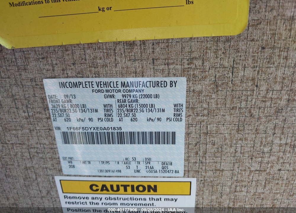 2014 FORD F53 VIN: 1F66F5DYXE0A01835