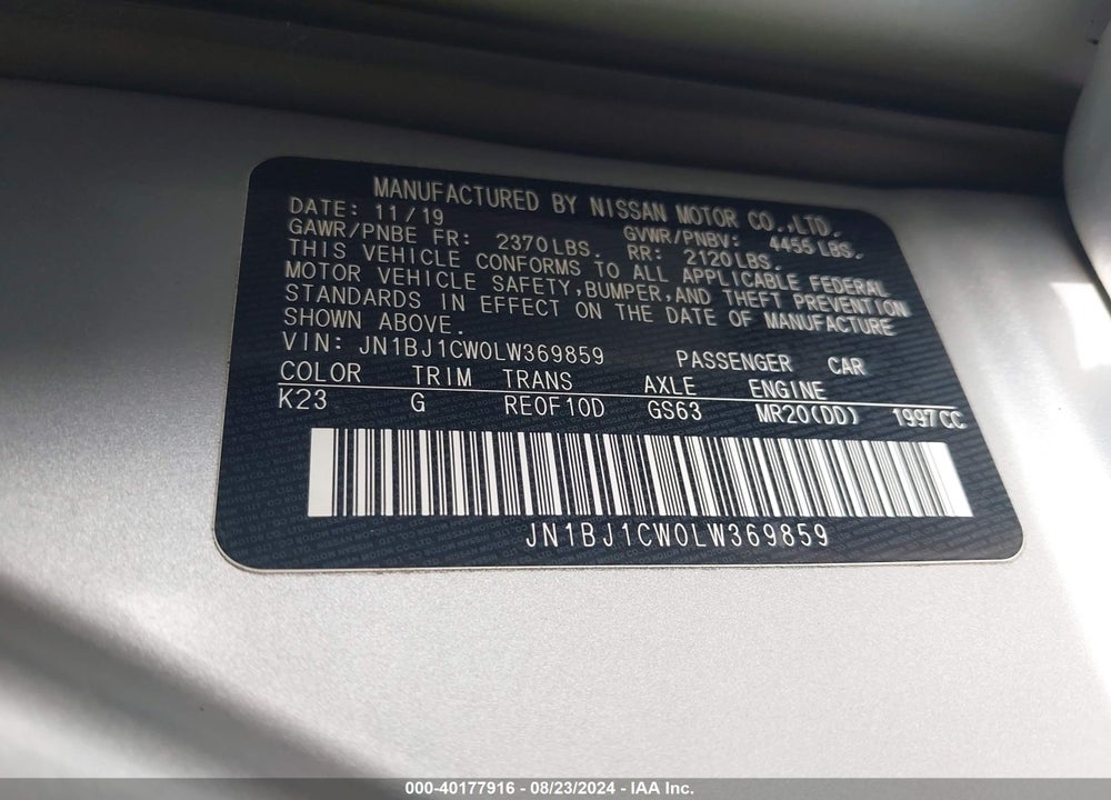 2020 NISSAN ROGUE SPORT S AWD XTRONIC CVT VIN: JN1BJ1CW0LW369859