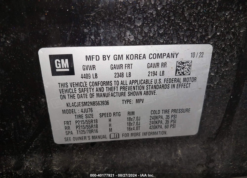 2022 BUICK ENCORE AWD PREFERRED VIN: KL4CJESM2NB563936