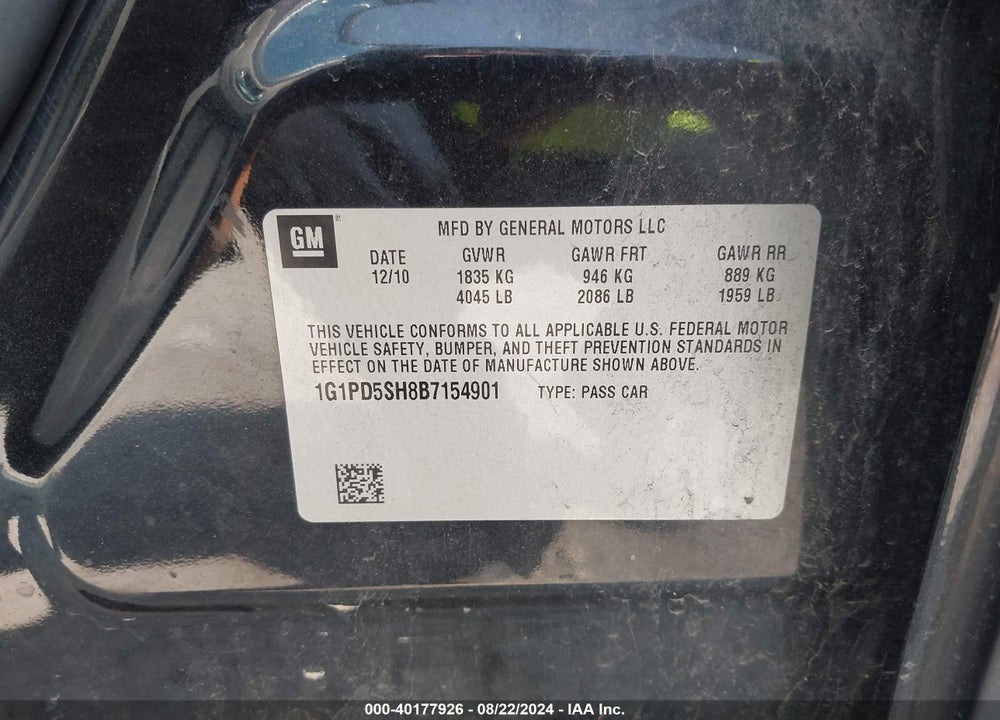 2011 CHEVROLET CRUZE LS VIN: 1G1PD5SH8B7154901