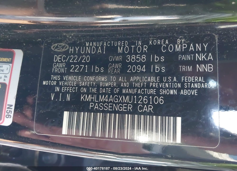 2021 HYUNDAI ELANTRA SEL VIN: KMHLM4AGXMU126106