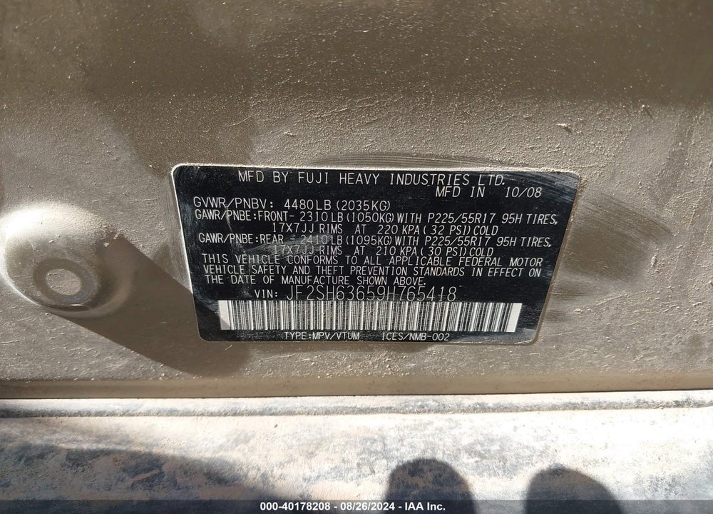 2009 SUBARU FORESTER 2.5X VIN: JF2SH63659H765418