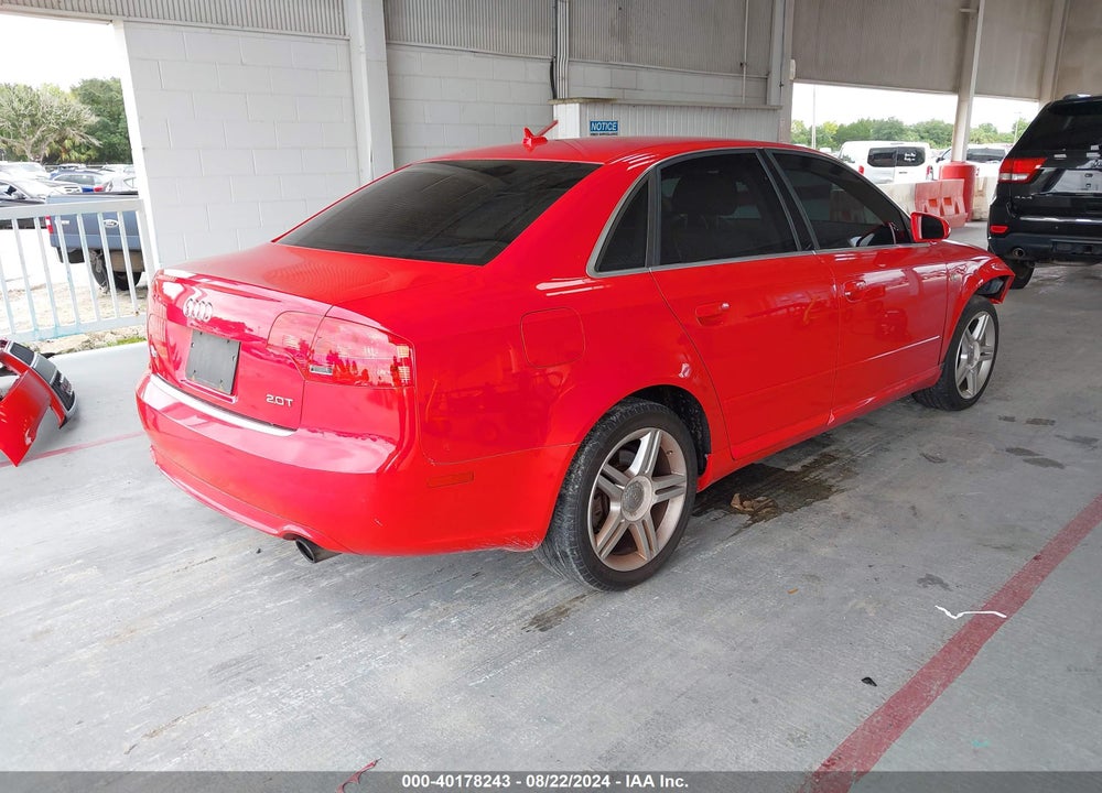 2008 AUDI A4 2.0T VIN: WAUAF78E98A010086