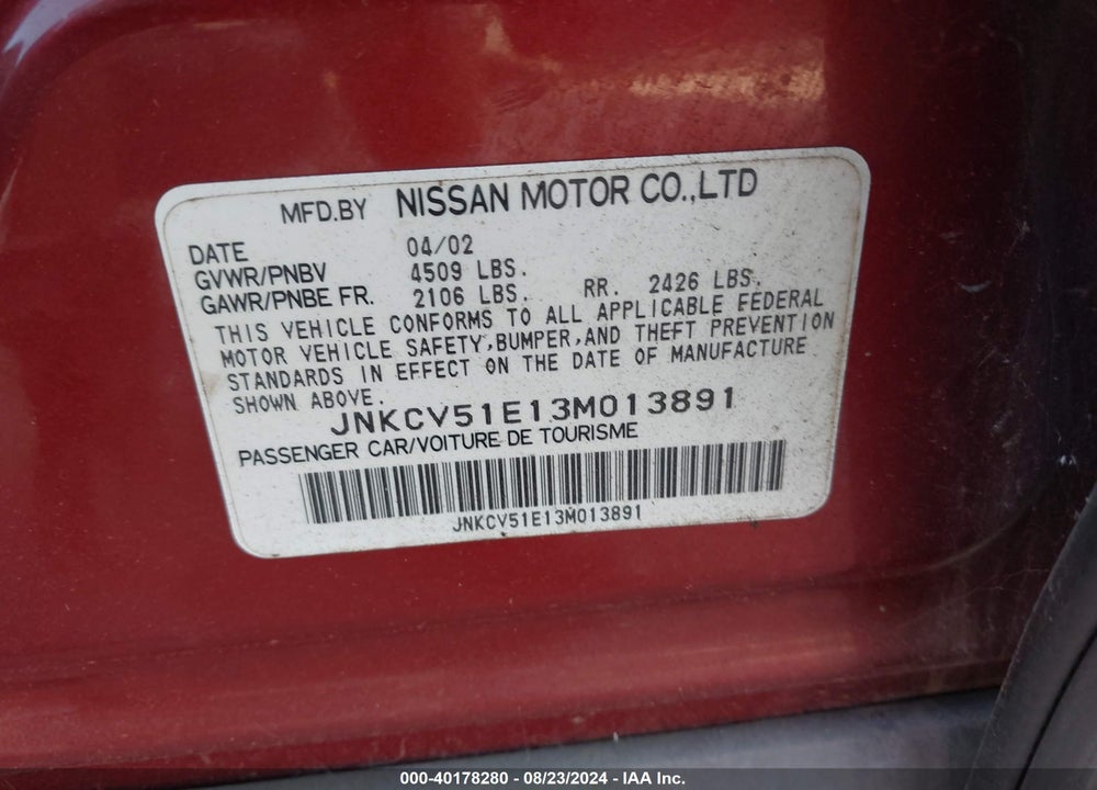 2003 INFINITI G35 LUXURY LEATHER VIN: JNKCV51E13M013891