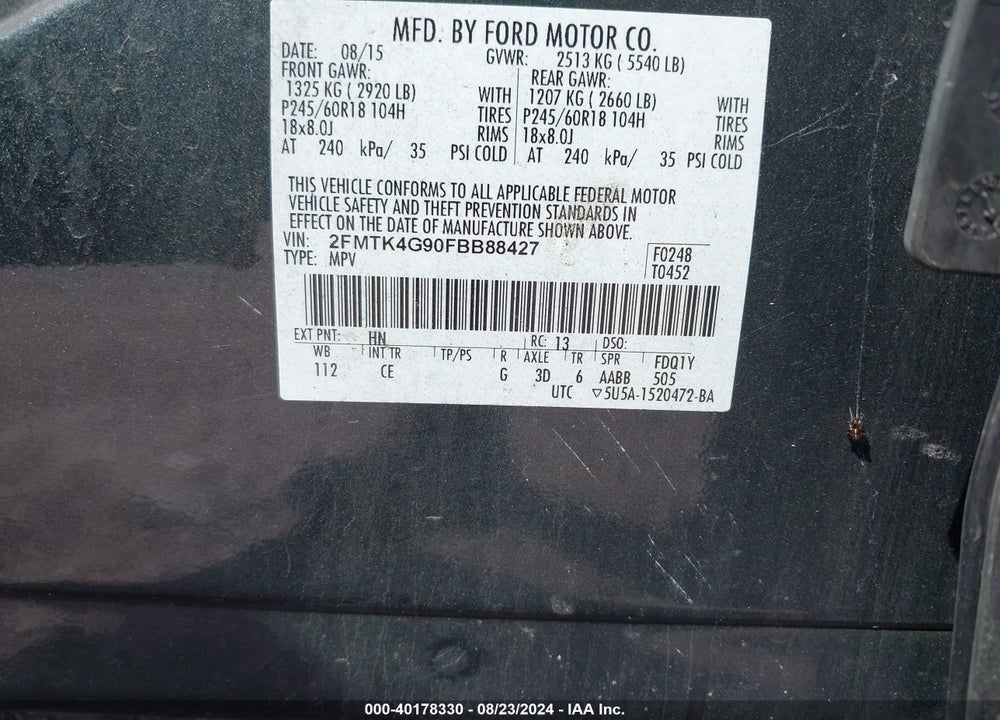 2015 FORD EDGE SE VIN: 2FMTK4G90FBB88427