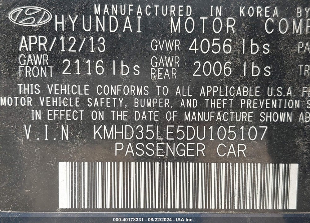 2013 HYUNDAI ELANTRA GT VIN: KMHD35LE5DU105107