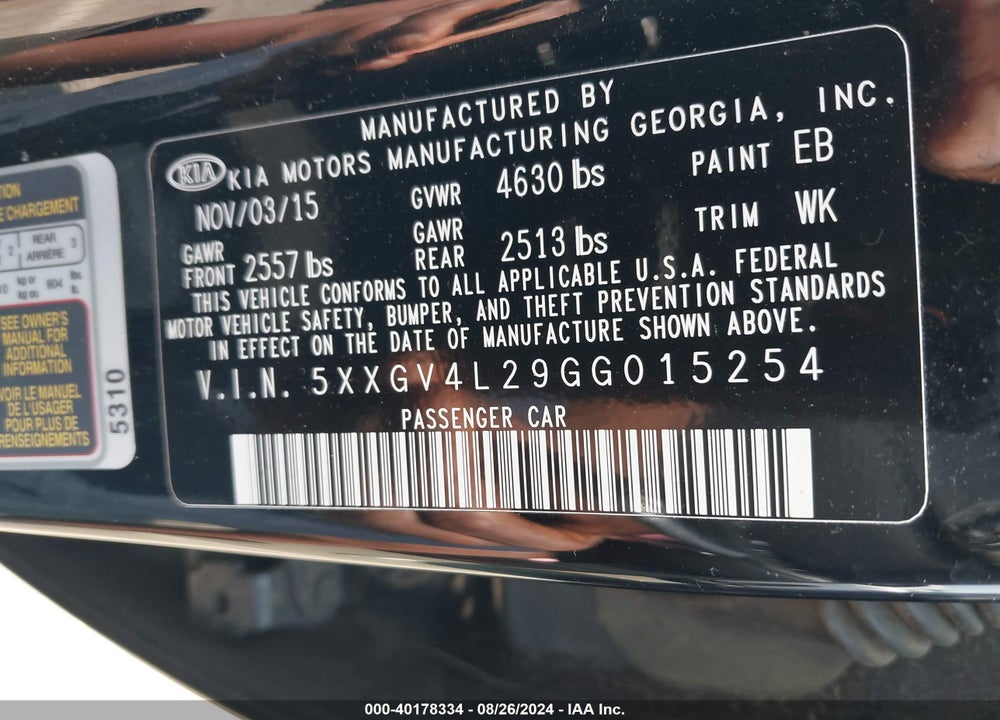 2016 KIA OPTIMA SXL TURBO VIN: 5XXGV4L29GG015254