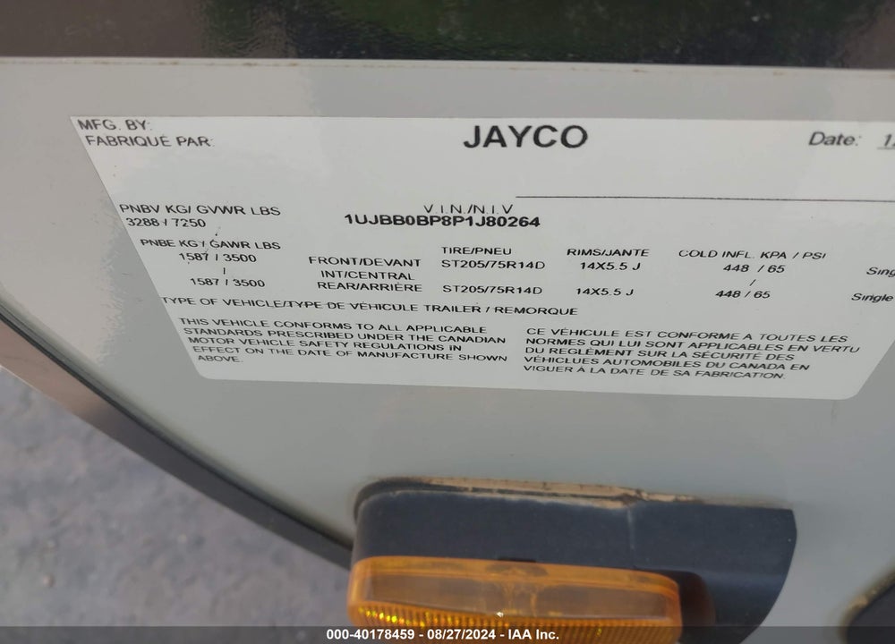 2023 JAYCO JAY FEATHER VIN: 1UJBB0BP8P1J80264