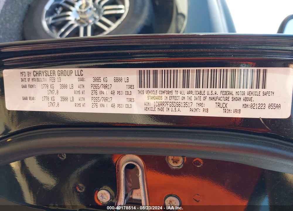 2013 RAM 1500 TRADESMAN VIN: 1C6RR7FG5DS613517