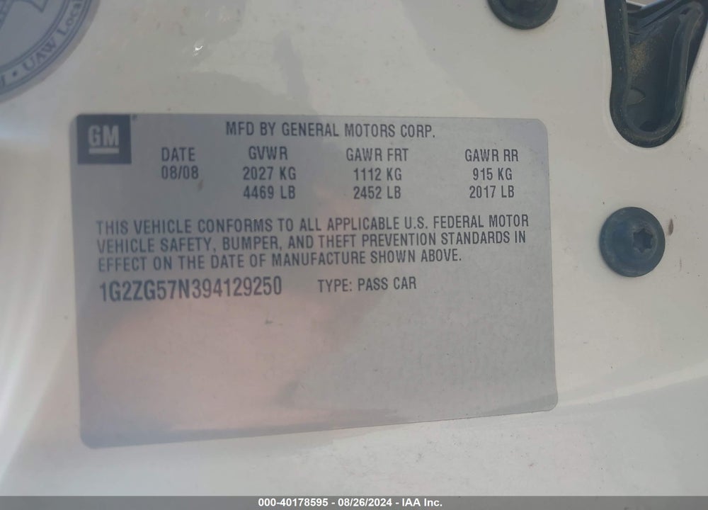 2009 PONTIAC G6 VIN: 1G2ZG57N394129250