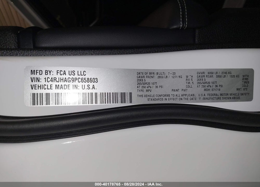 2023 JEEP GRAND CHEROKEE ALTITUDE X 4X4 VIN: 1C4RJHAG9PC658603