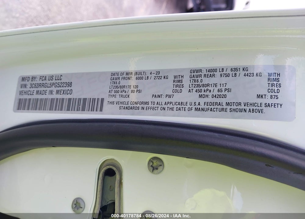 2023 RAM 3500 VIN: 3C63RRGL5PG522398