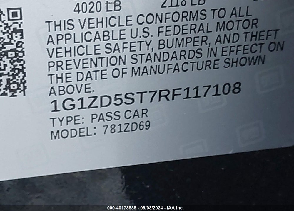 2024 CHEVROLET MALIBU FWD 1LT VIN: 1G1ZD5ST7RF117108