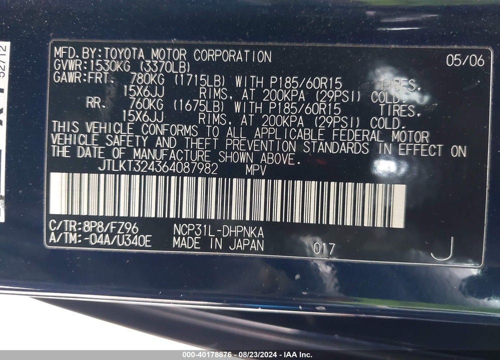 2006 SCION XB VIN: JTLKT324364087982