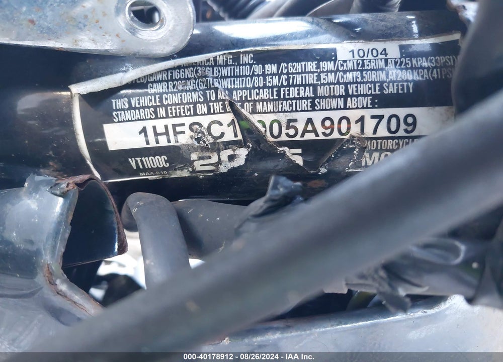 2005 HONDA VT1100 C VIN: 1HFSC18005A901709