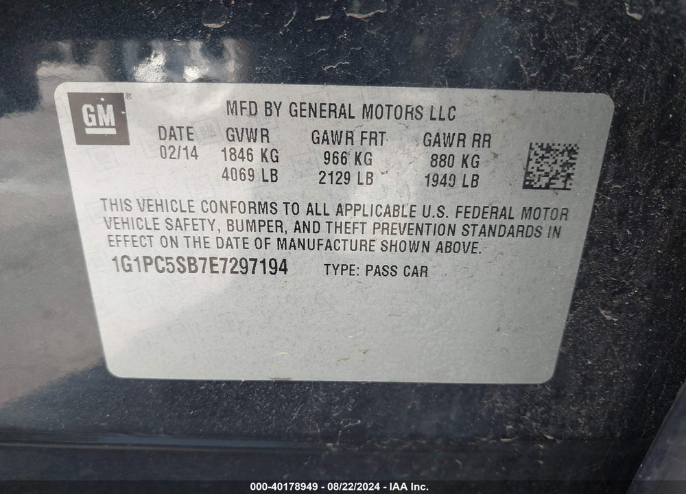 2014 CHEVROLET CRUZE 1LT AUTO VIN: 1G1PC5SB7E7297194